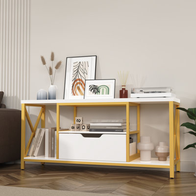 Meuble télé avec tiroir pour téléviseur de 60 po ou moins, console de télévision industrielle avec tablettes de rangement ouvertes, centre de divertissement moderne pour le salon, brun
