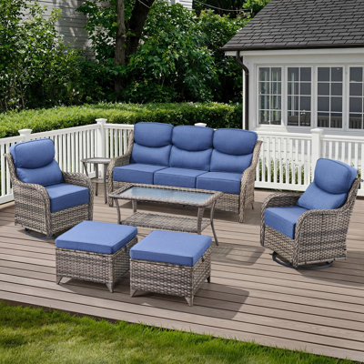 5-7 Person Outdoor Wicker Patio Conversation Set With Ottomans