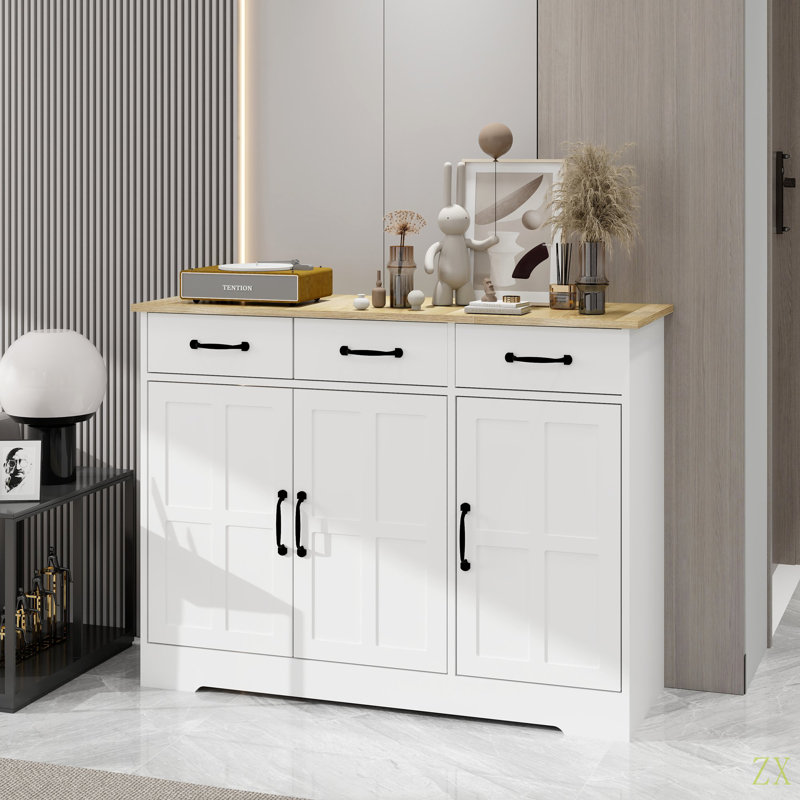 Farmhouse Buffet Cabinet Storage Sideboard With 3 Drawers And 3 Doors For Dining Living Room Kitchen Cupboard