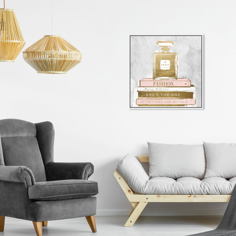 «Perfume and Books Gray», impression, H 20 po x l 20 po x P 1,5 po, Blanc