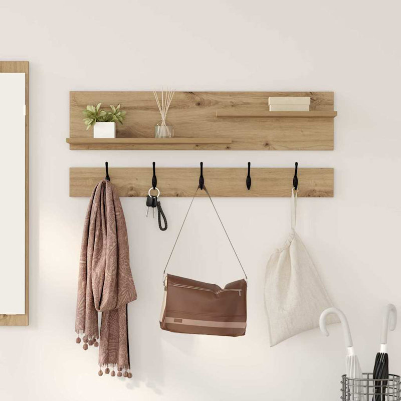 Wall-Mounted Coat Rack With Shelf 90 X 15 X 36 Cm, Artisan Oak