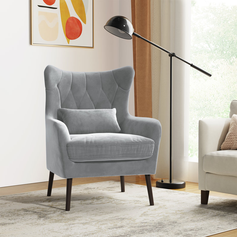 30.3'' Wide Wingback Accent Chair, Modern Upholstered Armchair With Pillow And Solid Wood Legs For Small Spaces Office Home