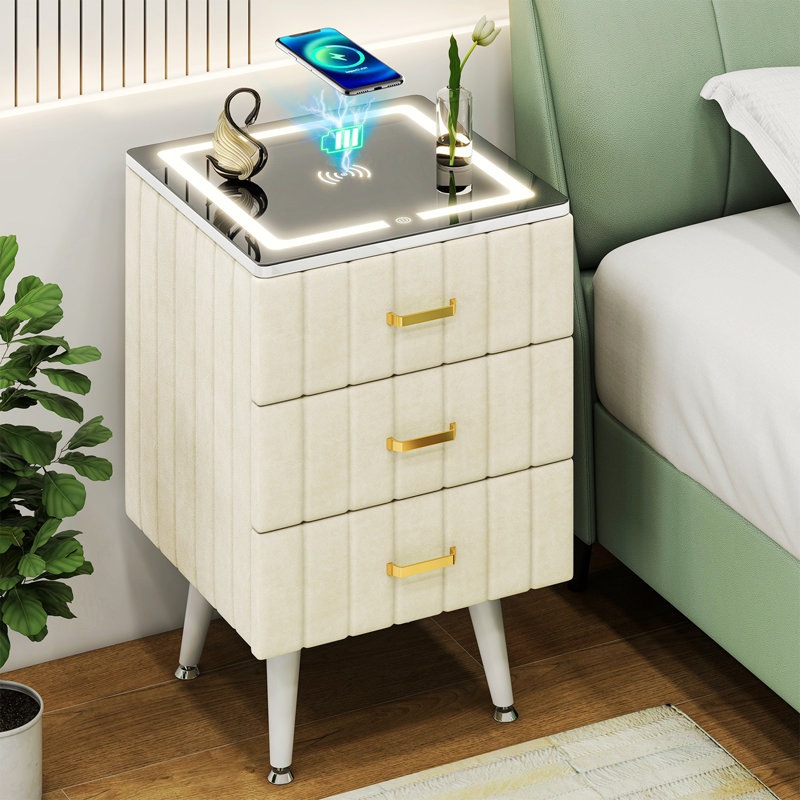 Table d'appoint moderne avec 3 tiroirs, velours, facile à installer, Blanc