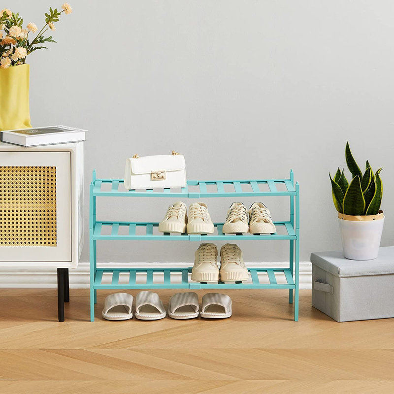 9 Pair Stackable Shoe Rack, Green