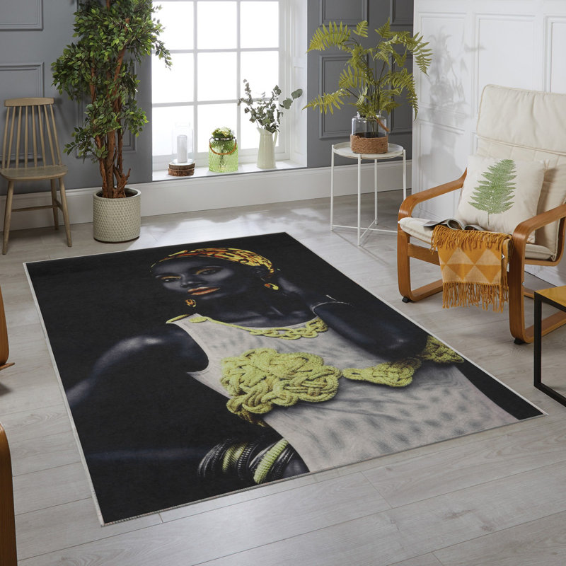 Premium Woven Carpet, 5.2 x 7.5 ft, 100% Polyester, Antibacterial, Non-Slip Underside, 0.3 in Pile Height | Machine Washable, 3D Digital Print | Perfect for Living Room, Bedroom & Office Décor