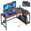 Adran Metal Base L-Shaped Computer Desk with Monitor Stand and Shelves, Gaming Table with Power Out