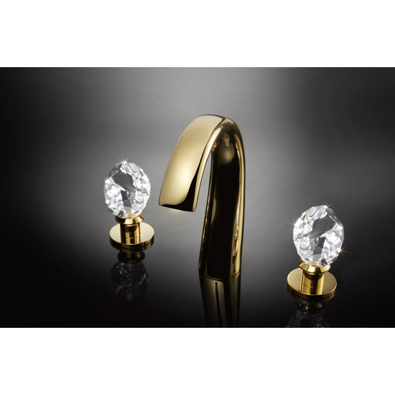 Swarovski Crystal Widespread Bathroom Faucet , Polished Gold