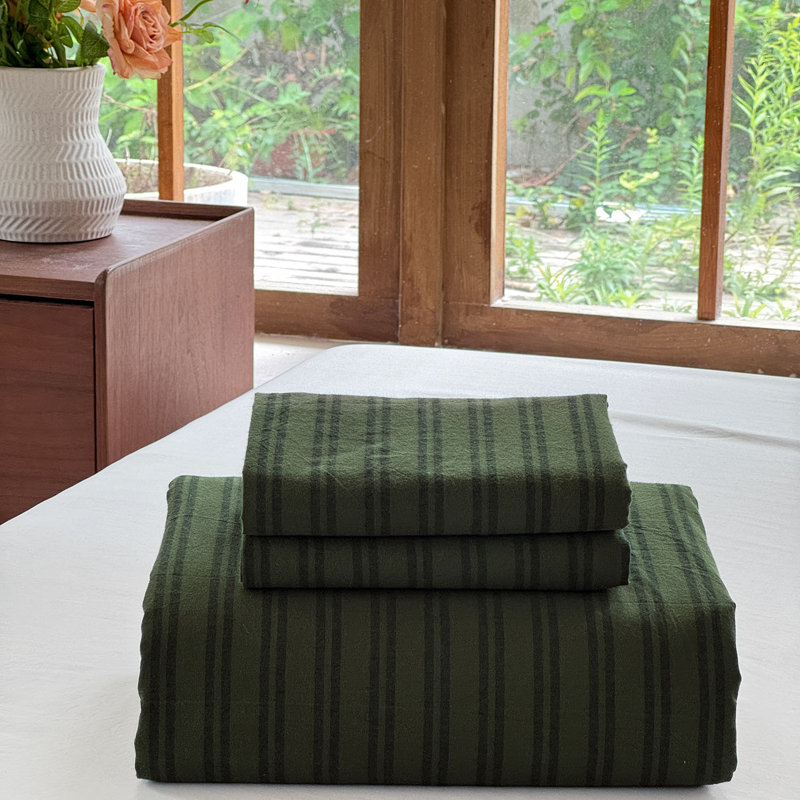 Ensemble de housse de couette rayé 100% coton délavé DONEUS, Housse de couette pour très grand lit et 2 taies 