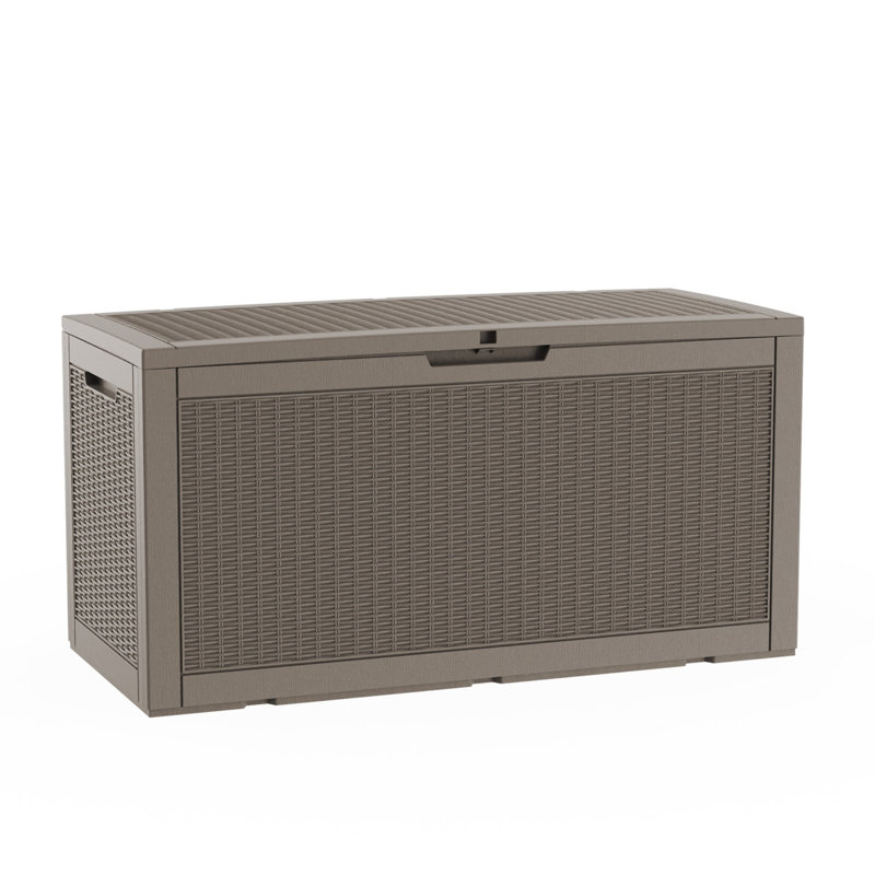 100 Gallon Rattan-style Lockable Deck Box, Water Resistant Resin, Brown