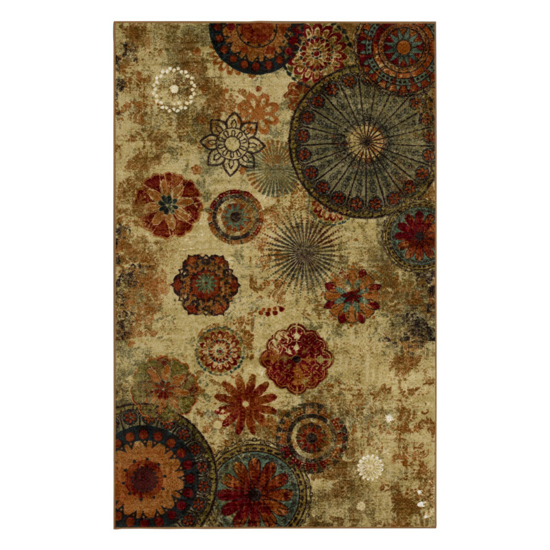 Tapis beige à motif floral Niamalika, Rectangle 6 pi x 9 pi