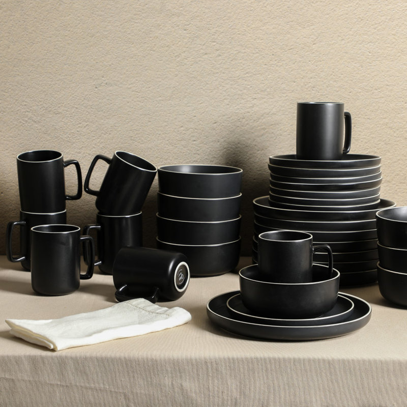 Service de vaisselle Gibson Home Zuma Nuevo 32 pièces, bols et grandes tasses (service pour 8) - noir
