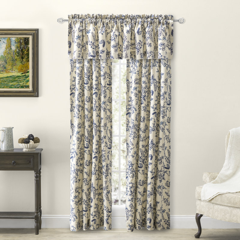 Emogene Toile Cotton Tailored 84'' Window Valance, Indigo