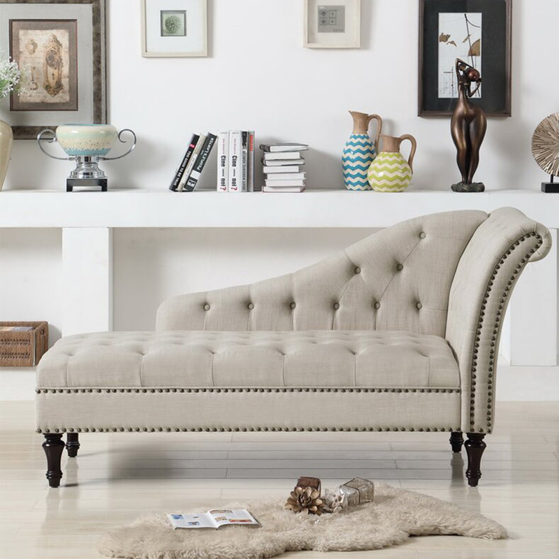 Chaise longue élégante de qualité décontractée, Blanc cassé, Orienté à droite, Noir, noir, noir, noir