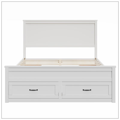 Queen Size Wood Storage Bed Frame - 6 Drawers - Platform Bed - White