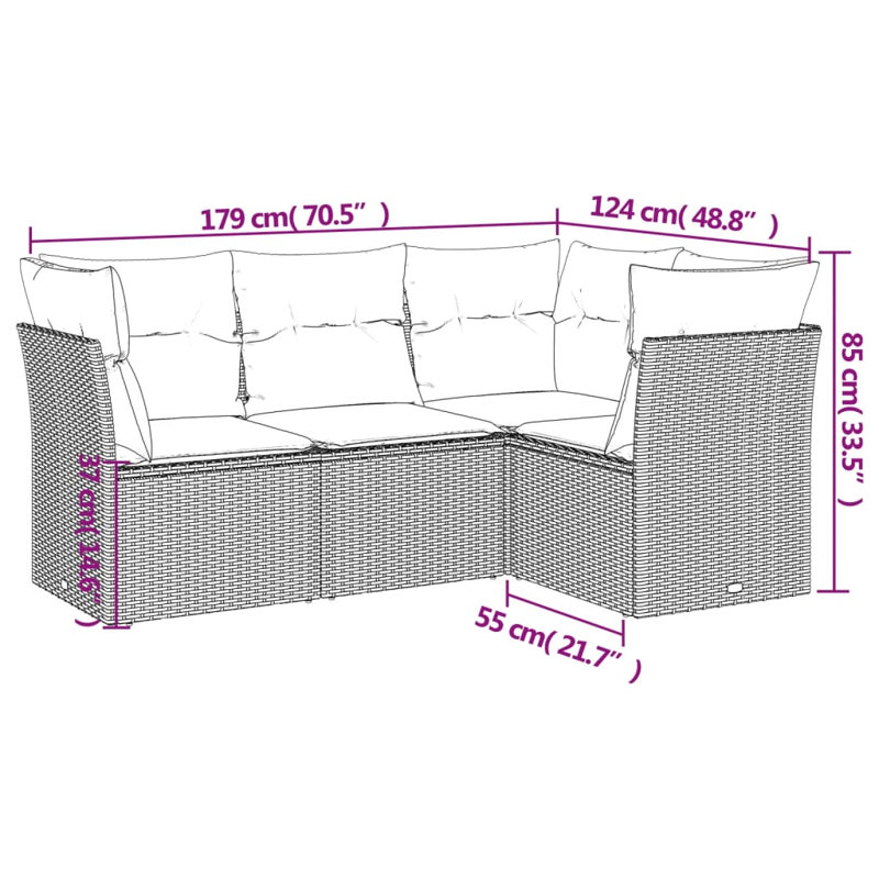 Ebern Designs 4 Piece Patio Sofa Set With Cushions Black Poly Rattan, Red, Brown