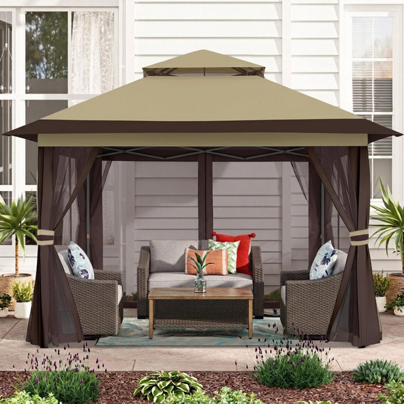 Pavillon de jardin MASTERCANOPY avec murs grillagés et toit ventilé, 13 pi x 13 pi, Beige brun bicolore