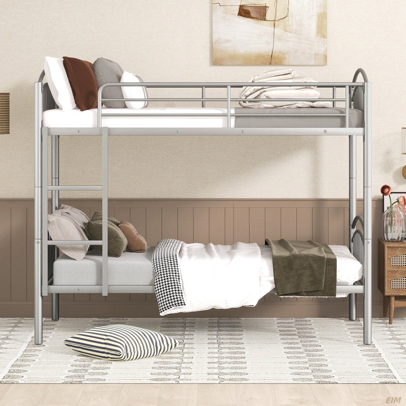 Twin Over Twin Metal Bunk Bed, Silver