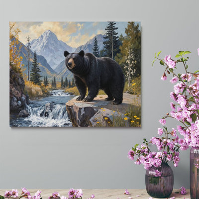 Black Bear In Mountain Landscape, Built-In Wooden Frame, Wildlife Wall Art, 16X20