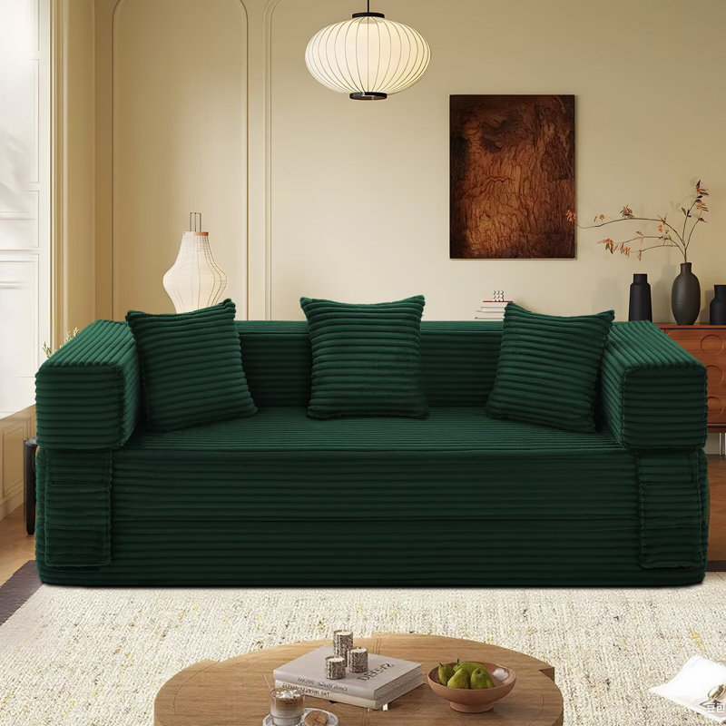 Boneless Compression Sofa - 3 Seats Convertible Floor Sofa Bed - with Pillow Back Support Armrest - Comfy Foldable Sofa Bed Sofa in Box - Corduroy Fabric - for Living Room Bedroom