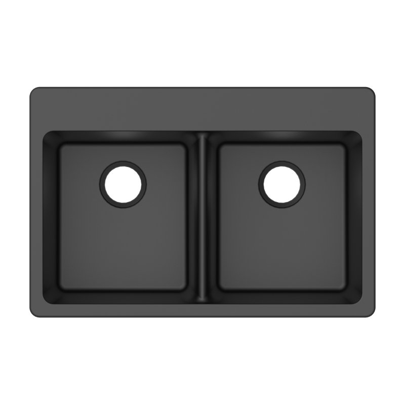 Évier de cuisine à double cuve en granite L 33 po x l 22 po, Noir