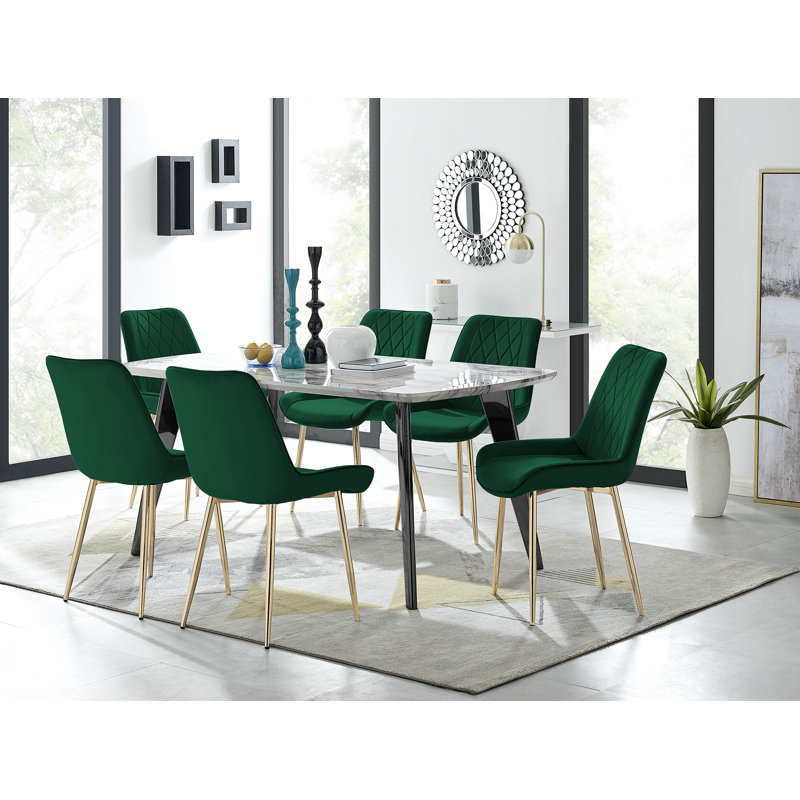 Chowchilla 7 - Piece Dining Set, Green/Gold