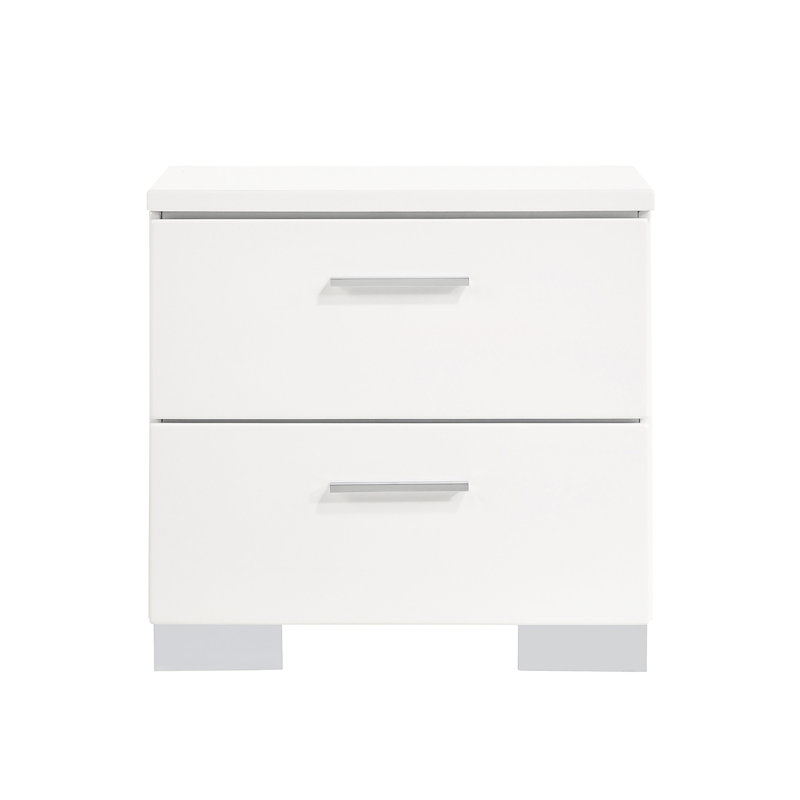 2 table de chevet avec surface blanche brillante - rangement spacieux à l'intérieur des tiroirs doublés de feutre.