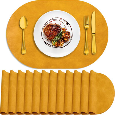 Ensemble de 12 napperons résistants à la chaleur, napperons imperméables et lavables, napperons en cuir synthétique pour cuisine et salle à manger avec motif de litchi, 12 po x 17 po