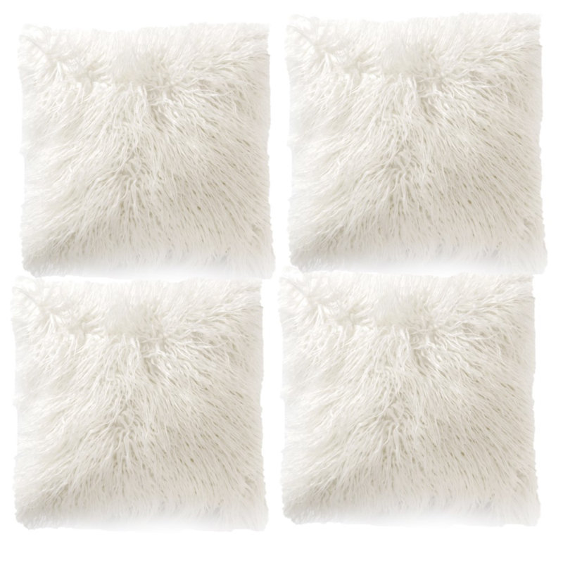 Housse de coussin carré en fausse fourrure avec insert, 18 po x 18 po, Blanc, Oui