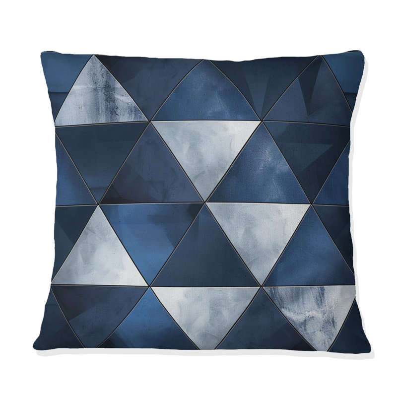Blue White Triangles IV - Modern Throw Pillow, 16"H x 16"W