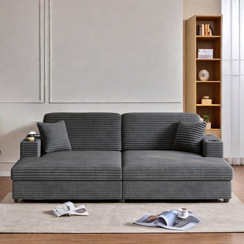 Canapé-lit 86,5 po surdimensionné avec causeuse 86,5 po avec deux ports USB, deux porte-gobelets et deux coussins décoratifs pour le salon et la chambre à coucher