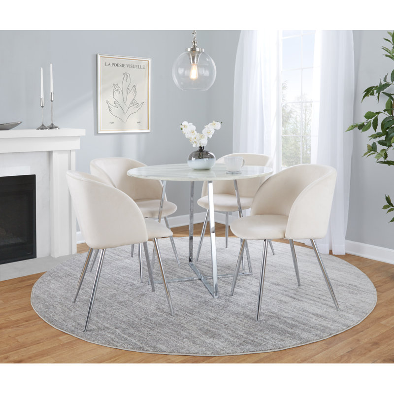 Terrance 18.5'' H Velvet Upholstered Parsons Chair, Chrome, Cream