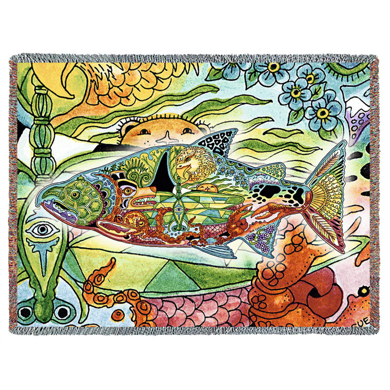 Pure Country Weavers Chinook Salmon Blanket - Animal Spirits Totem by Sue Coccia - Gift Tapestry Throw Woven from Cotton - Made in The USA (72x54)