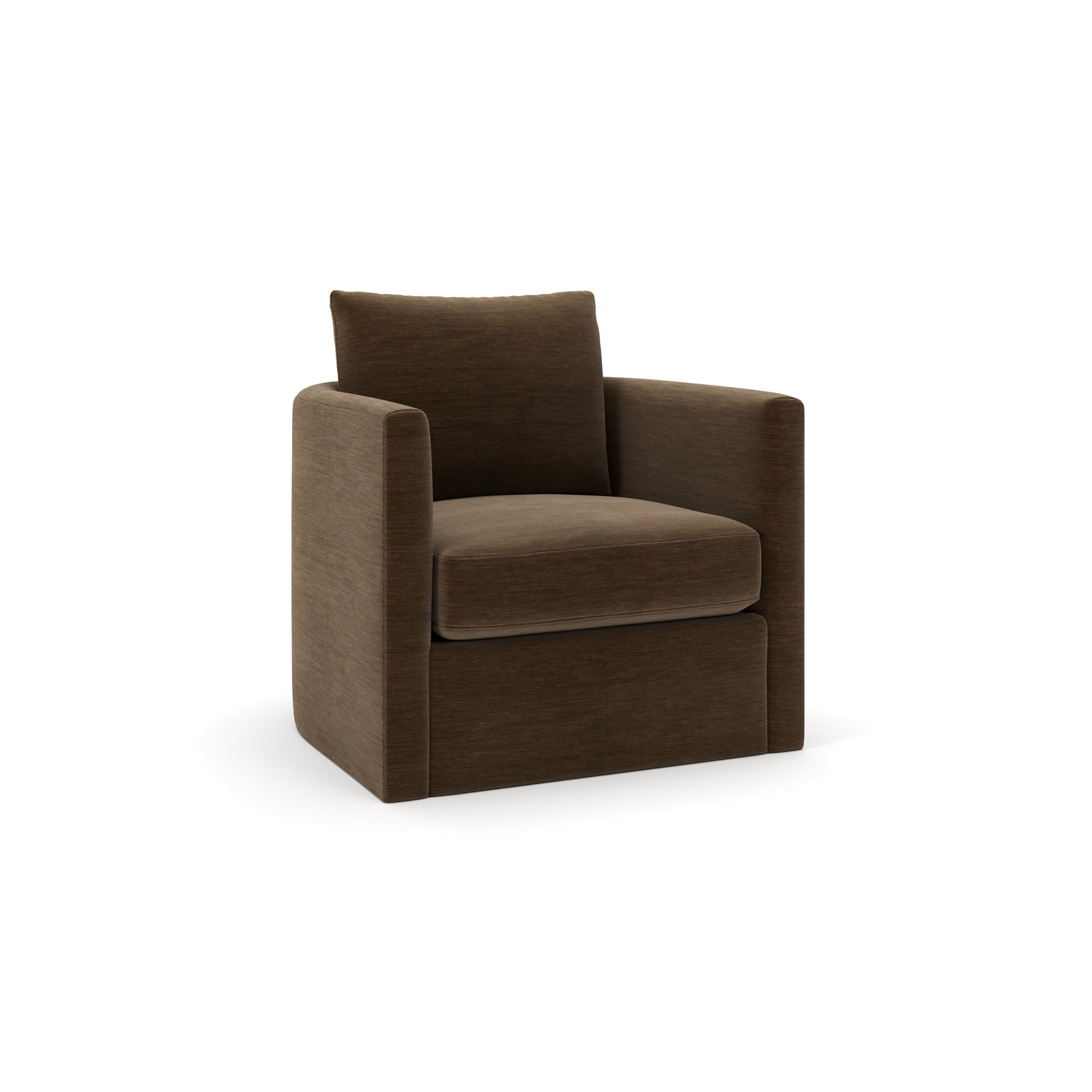 Carmella Upholstered Swivel Barrel Chair, Nave Bark Performance Distressed Velvet