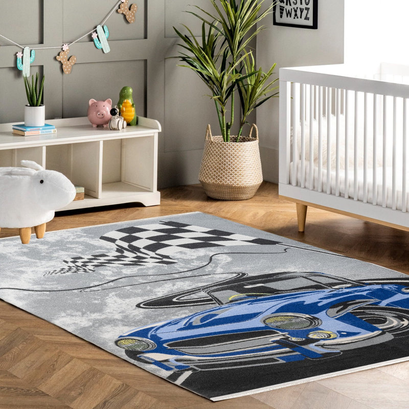 Tapis bleu antidérapant tissé à motif géométrique bleu