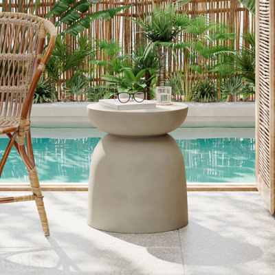 Outdoor Round Top MGO Drum Side/End Table , Living Room Accent Table,Light Grey