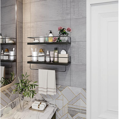 Wall Mounted Floating Shelves, 2 Wooden Bathroom Shelves, Hanging Wall Shelves