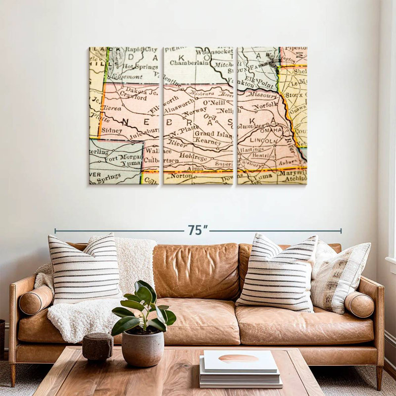 Aliaz Old Style Nebraska Map, 36" H x 57" W