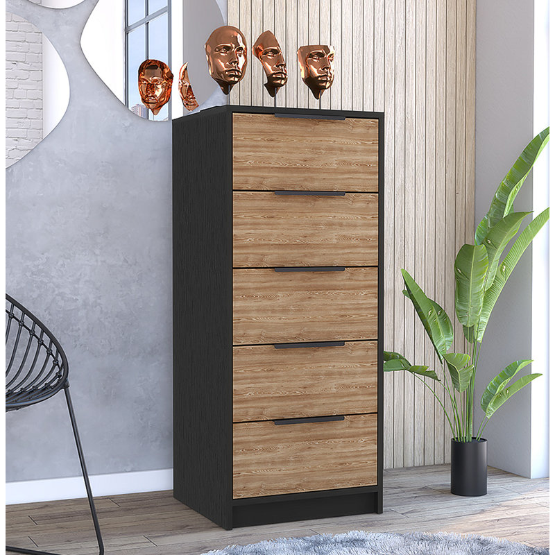 Commode 5 tiroirs, Naturel / espresso
