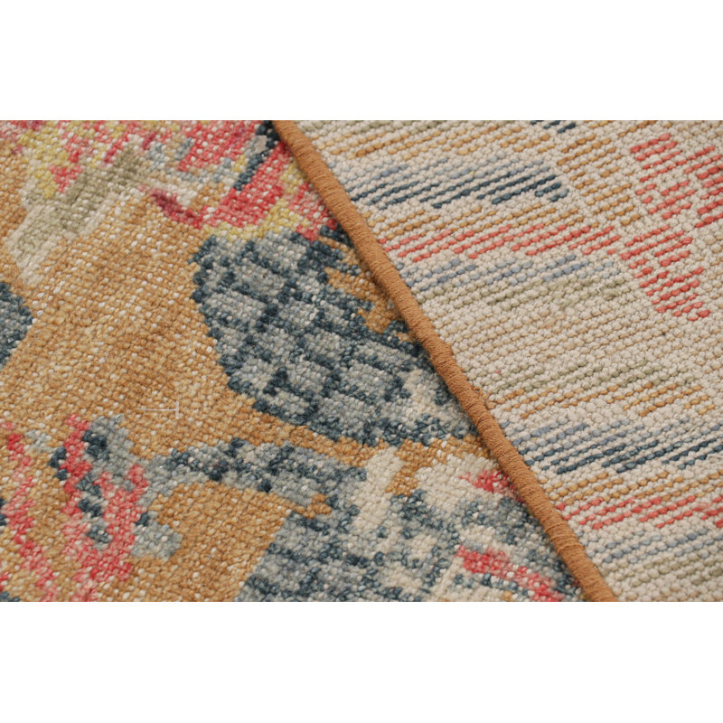 Rug & Kilim’S Distressed Dragon Rug In Blue, Ochre And Red Pictorial Patterns, Rectangle 6'2" x 9'