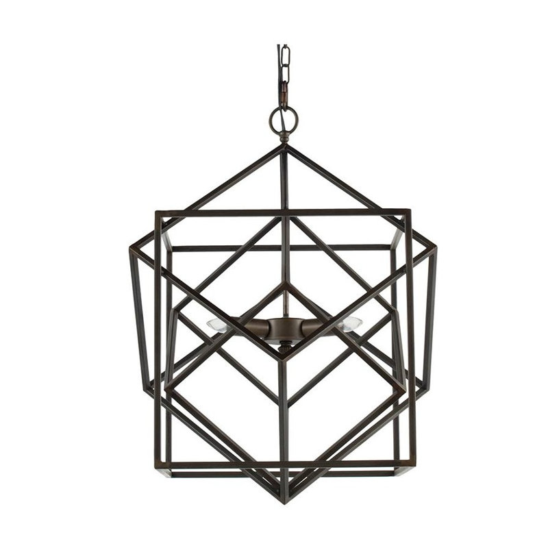 Lustre antique en fer géométrique brun, plafonnier cubique moderne de 18,5 po x 24,8 po