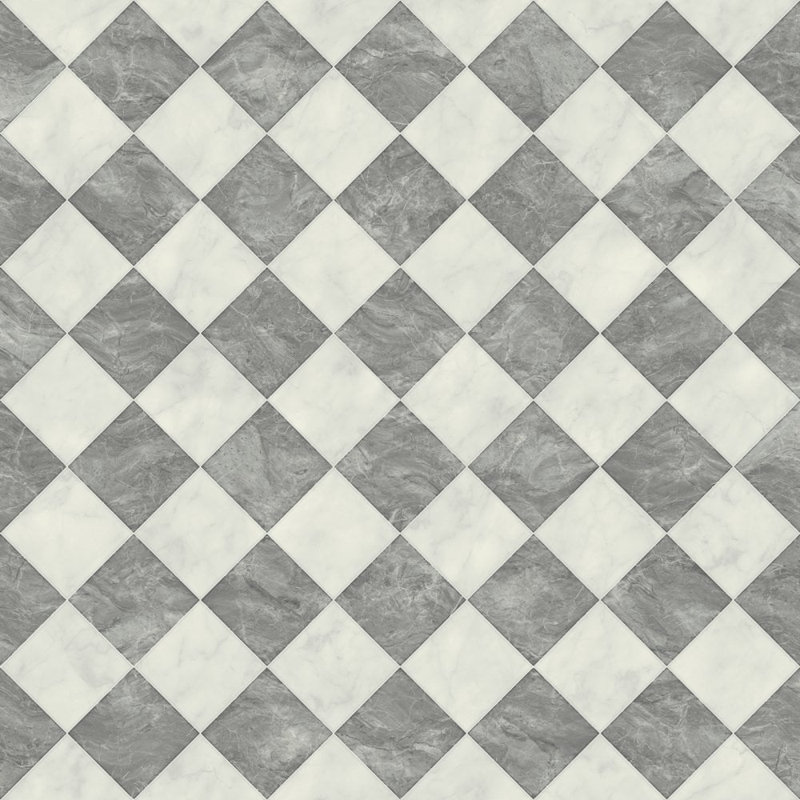 R2 Flooring Diamond Marble Tile Effect Vinyl 0.2 mm Thick Vinyl Tile, 70cm x 100cm, Grey/White