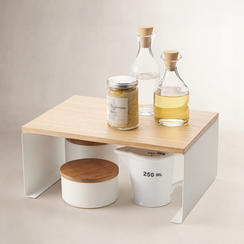 Tosca Yamazaki Home Wood-Top Stackable Kitchen Rack, Modern Counter Shelf Organizer, 5.7" H x 12" W x 8.7" D
