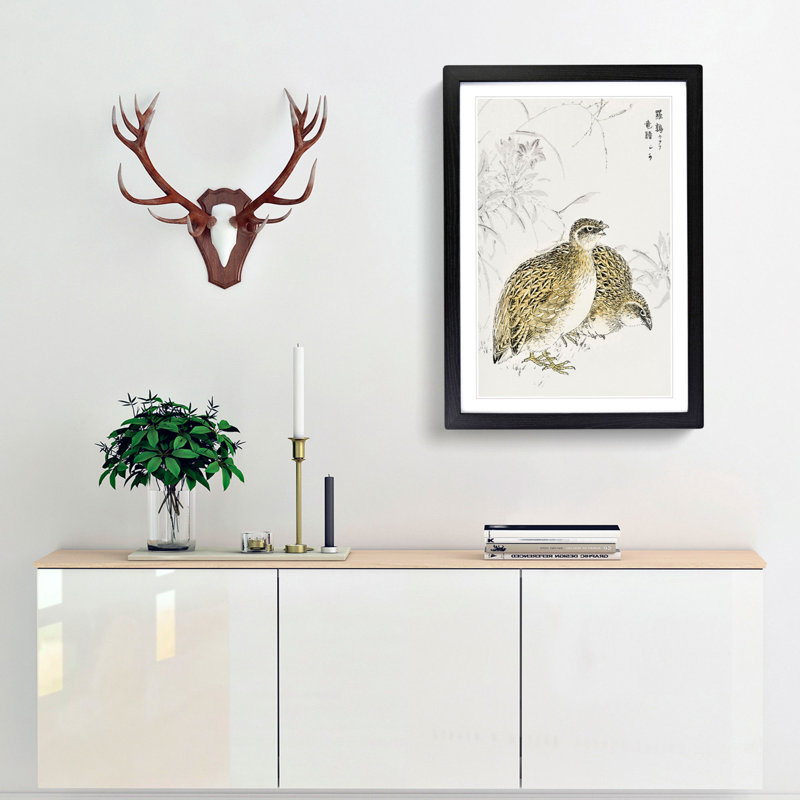 Japanese Quail Birds by Numata Kashu - Framed Print, 48cm H x 36cm W x 2cm D, Black Framed