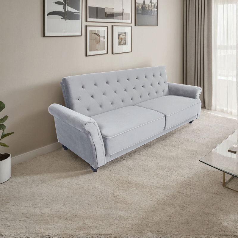 Streator 3 Seater Velvet Sofa Bed, Grey  Velvet
