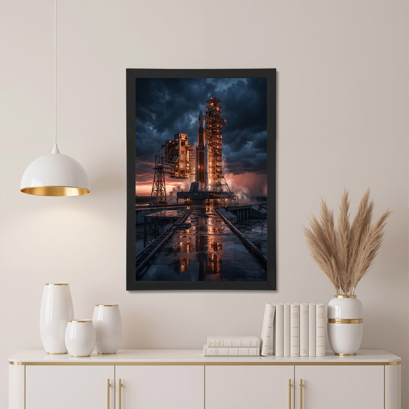 Art sur toile orange, fusée au coucher du soleil, H 24 po x l 16 po