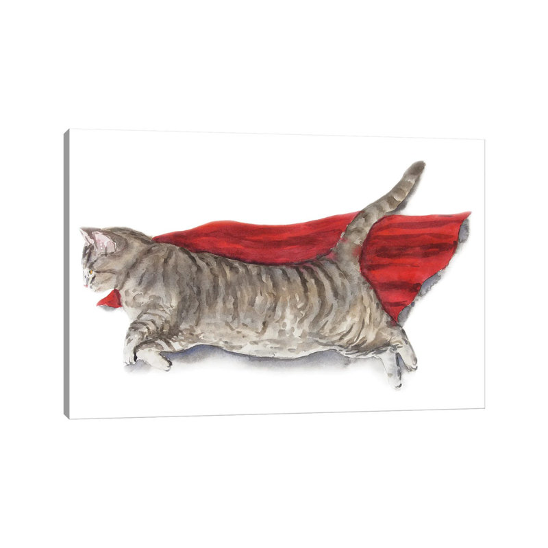 Superhero Cat 1 Piece Wrapped Canvas Wall Art, 30.48 cm H x 45.72 cm W