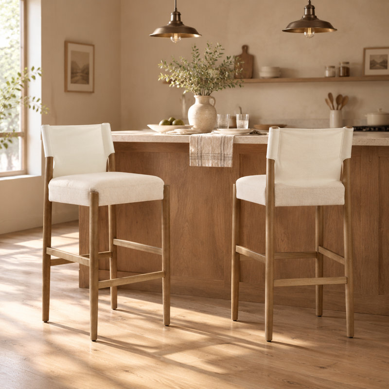 Tabouret de bar moderne en bois massif de 72,4 cm (28,5 po) avec coussin en polyester, lot de 2