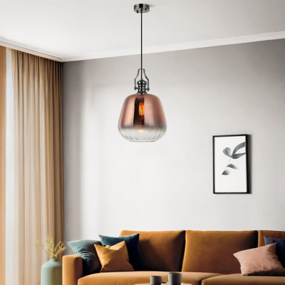 Lustre en métal cobalt, hauteur réglable 19,7 - 77,2 pouces | Bouchon en verre de 11,8 po de diamètre | 1 x douille E27 (40 W maximum, ampoule non incluse) | Élégant luminaire, parfait pour la salle à manger et les espaces de vie, classé IP20