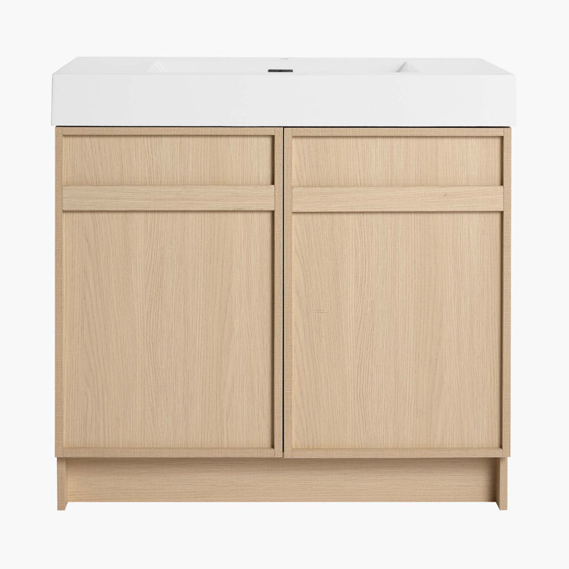 Meuble-lavabo sur pied 36 po avec lavabo en résine blanche et 2 portes d'armoire à fermeture en douceur