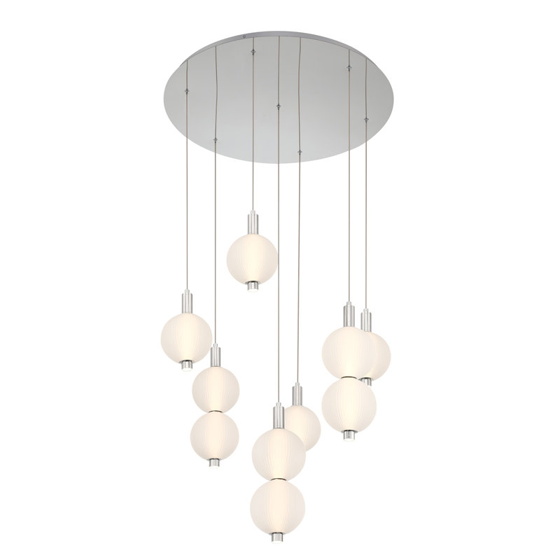 Lustre 7 lumières Palmas, Nickel satiné, Blanc